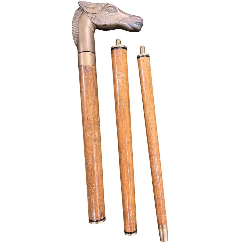 Mid-century solid brass equestrian cane Horse Hea… - image 1